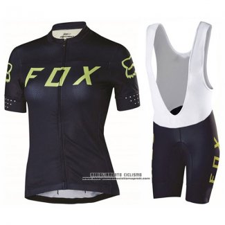 2017 Abbigliamento Ciclismo Donne Fox Nero e Verde Manica Corta e Salopette