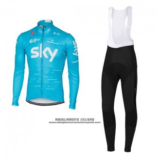 2017 Abbigliamento Ciclismo Sky Celeste Manica Lunga e Salopette