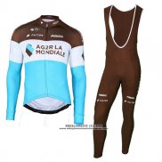 2018 Abbigliamento Ciclismo Ag2r La Mondiale Marrone Blu Manica Lunga e Salopette