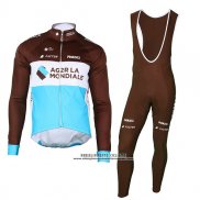 2018 Abbigliamento Ciclismo Ag2r La Mondiale Marrone Manica Lunga e Salopette