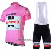 2018 Abbigliamento Ciclismo Sunweb Rosa e Bianco Manica Corta e Salopette