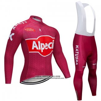 2019 Abbigliamento Ciclismo Katusha Alpecin Rosso Manica Lunga e Salopette