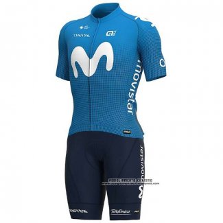 2020 Abbigliamento Ciclismo Movistar Bianco Blu Manica Corta e Salopette