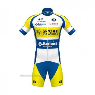 2021 Abbigliamento Ciclismo Sport Vlaanderen-Baloise Blu Bianco Giallo Manica Corta e Salopette