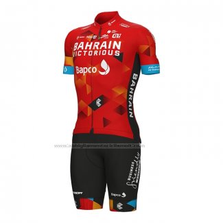 2022 Abbigliamento Ciclismo Bahrain Victorious Rosso Manica Corta e Salopette