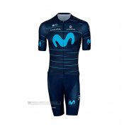 2022 Abbigliamento Ciclismo Movistar Scuro Blu Celeste Manica Corta e Salopette