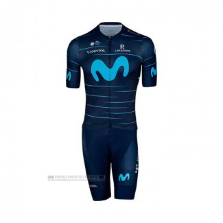 2022 Abbigliamento Ciclismo Movistar Scuro Blu Celeste Manica Corta e Salopette