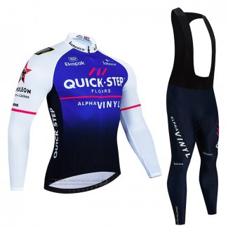 2023 Abbigliamento Ciclismo Deceuninck Quick Step Bianco Blu Manica Lunga e Salopette