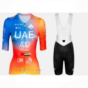 2023 Abbigliamento Ciclismo UAE Blu Arancione Manica Corta e Salopette