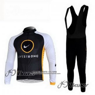 2010 Abbigliamento Ciclismo Livestrong Nero Manica Lunga e Salopette