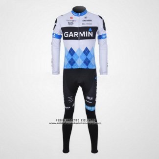 2011 Abbigliamento Ciclismo Garmin Cervelo Blu e Bianco Manica Lunga e Salopette