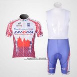 2011 Abbigliamento Ciclismo Katusha Bianco e Rosso Manica Corta e Salopette