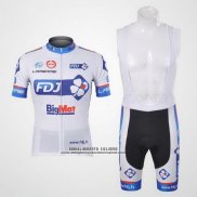 2012 Abbigliamento Ciclismo FDJ Bianco e Celeste Manica Corta e Salopette