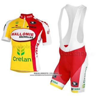 2013 Abbigliamento Ciclismo Wallonie Bruxelles Giallo e Rosso Manica Corta e Salopette