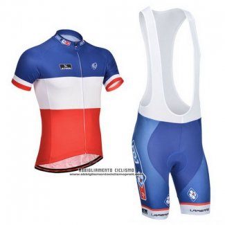 2014 Abbigliamento Ciclismo FDJ Blu Campione Francia Manica Corta e Salopette