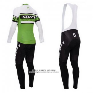 2014 Abbigliamento Ciclismo Scott Verde e Bianco Manica Lunga e Salopette