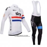 2014 Abbigliamento Ciclismo Sky Campione Regno Unito Bianco Manica Lunga e Salopette