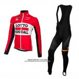 2015 Abbigliamento Ciclismo Lotto Soudal Rosso e Nero Manica Lunga e Salopette
