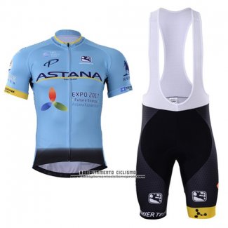 2017 Abbigliamento Ciclismo Astana Blu Manica Corta e Salopette