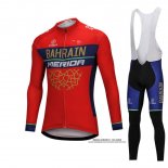 2018 Abbigliamento Ciclismo Bahrain Merida Rosso Manica Lunga e Salopette