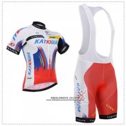 2018 Abbigliamento Ciclismo Katusha Bianco Blu Rosso Manica Corta e Salopette