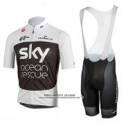 2018 Abbigliamento Ciclismo Sky Bianco Nero Manica Corta e Salopette