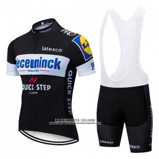 2019 Abbigliamento Ciclismo Deceuninck Quick Step Nero Bianco Manica Corta e Salopette