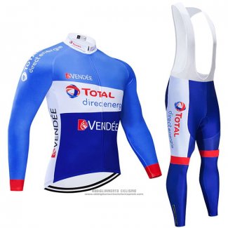 2021 Abbigliamento Ciclismo Direct Energie Blu Bianco Manica Lunga e Salopette