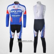 2011 Abbigliamento Ciclismo Quick Step Floor Bianco e Celeste Manica Lunga e Salopette