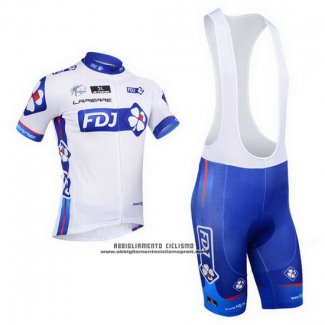 2013 Abbigliamento Ciclismo FDJ Bianco e Celeste Manica Corta e Salopette