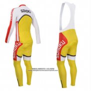 2014 Abbigliamento Ciclismo Fox Cyclingbox Bianco e Giallo Manica Lunga e Salopette