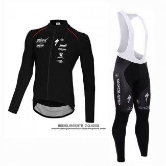 2015 Abbigliamento Ciclismo Ettix Quick Step Nero Manica Lunga e Salopette