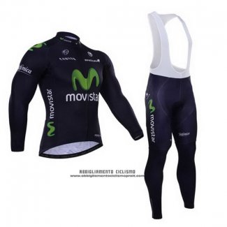 2015 Abbigliamento Ciclismo Movistar Nero Manica Lunga e Salopette