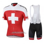 2016 Abbigliamento Ciclismo Svizzera Bianco e Rosso Manica Corta e Salopette