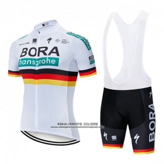 2019 Abbigliamento Ciclismo Bora Campione Belgio Bianco Manica Corta e Salopette