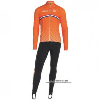 2019 Abbigliamento Ciclismo Paesi Bassi Arancione Manica Lunga e Salopette