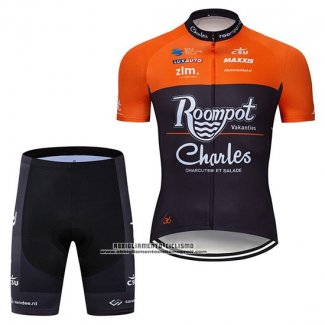 2019 Abbigliamento Ciclismo Roompot Charles Arancione Nero Manica Corta e Salopette