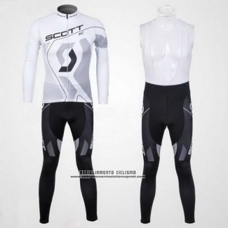 2012 Abbigliamento Ciclismo Scott Bianco e Grigio Manica Lunga e Salopette