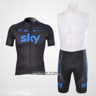 2012 Abbigliamento Ciclismo Sky Nero e Blu Manica Corta e Salopette