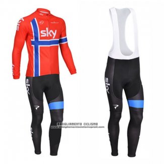 2013 Abbigliamento Ciclismo Sky Campione Norvegia Blu e Rosso Manica Lunga e Salopette