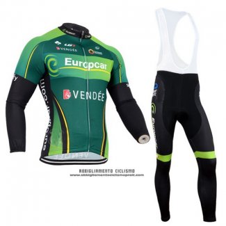 2014 Abbigliamento Ciclismo Europcar Nero e Verde Manica Lunga e Salopette