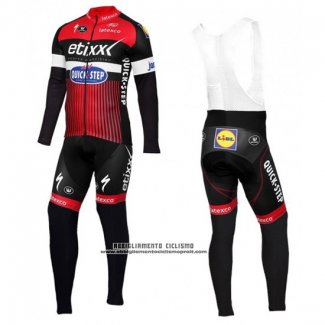 2016 Abbigliamento Ciclismo Etixx Quick Step Rosso e Nero Manica Lunga e Salopette