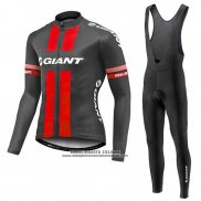 2017 Abbigliamento Ciclismo Giant Rosso e Grigio Manica Lunga e Salopette