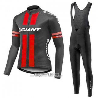 2017 Abbigliamento Ciclismo Giant Rosso e Grigio Manica Lunga e Salopette