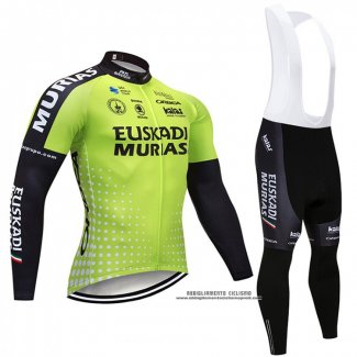 2018 Abbigliamento Ciclismo Euskadi Murias Verde e Nero Manica Lunga e Salopette