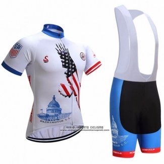 2018 Abbigliamento Ciclismo USA Bianco Manica Corta e Salopette