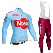 2019 Abbigliamento Ciclismo Katusha Alpecin Blu Rosso Manica Lunga e Salopette