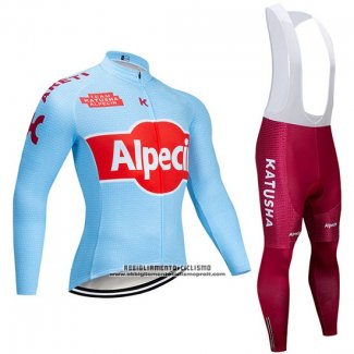 2019 Abbigliamento Ciclismo Katusha Alpecin Blu Rosso Manica Lunga e Salopette