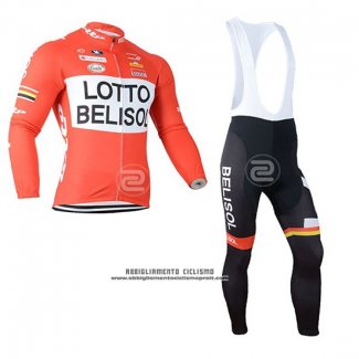 2019 Abbigliamento Ciclismo Lotto Soudal Arancione Bianco Manica Lunga e Salopette