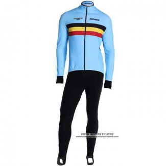 2020 Abbigliamento Ciclismo Belgio Azzurro Manica Lunga e Salopette